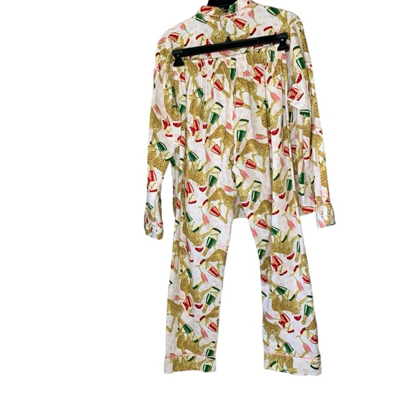 8 Oak Lane holiday leopard with Santa hat and champagne pajamas pant set. Size M - Picture 2 of 14